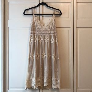 Dusty rose and antique white lace dress